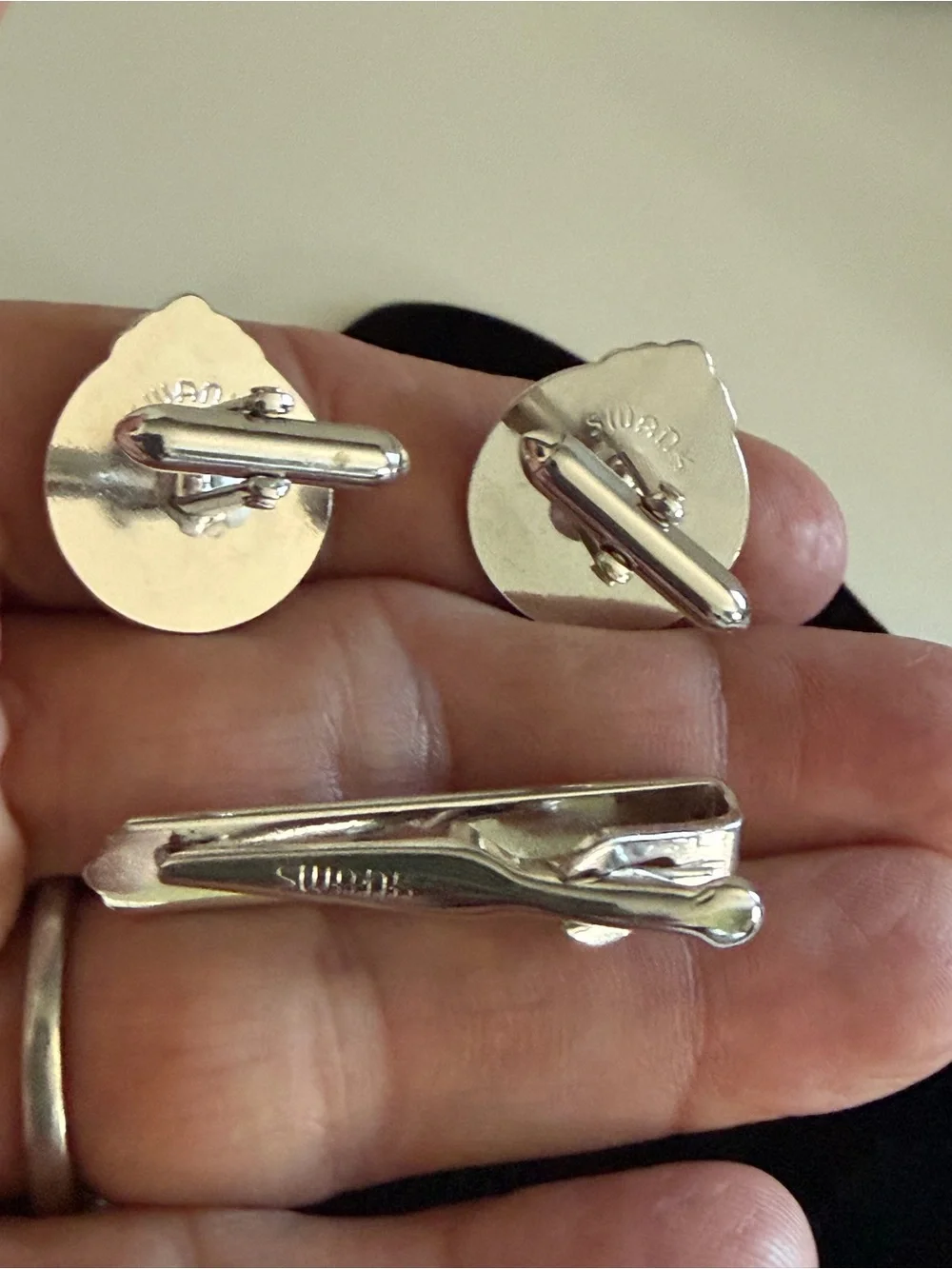 SWANK Silver-Tone Cufflinks and Tie Clip Set